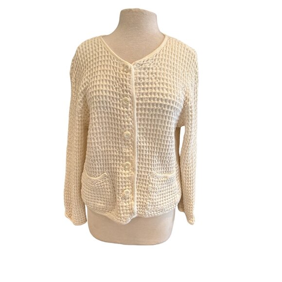 Cindy Bai Womens Waffle Knit Cardigan Sweater Size PM 55% Linen & 45% Cotton Cre - Picture 1 of 9